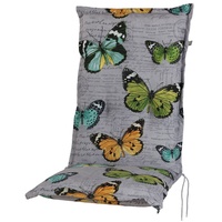 KETTtex 2467 Auflage Hochlehner Bali hellgrau Schmetterlinge 120x50x8 cm Sitzpolster (ohne Stuhl)