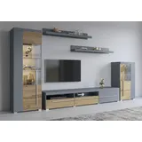 INOSIGN »Roger,Breite 270 cm moderne Mediawand ohne Beleuchtung«, (Set, 5 St.), Anbuwand (Set,5-St) viel Stauraum, Vitrinen mit Glastür, grau
