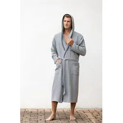 Herrenbademantel »Boho Living Hamam Bademantel«, (Packung, 1 St.), trendige Streifenoptik, Reise, Sauna, Strand, Gr. S, Grau, , 73227563-S