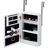 Relaxdays Schmuckschrank, hängend, Schmuckschränkchen mit Spiegel, für Ketten, Uhren & Ohrringe, HBT 40 x 28 x 9cm, weiß