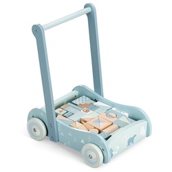 Navaris Lernspielzeug Lauflernwagen aus Holz mit 46 Bauklötzen – Blau blau
