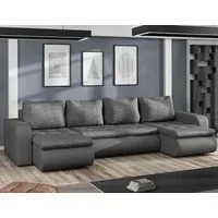 Easy4You Brooklyn Grau + Kunstleder Ecksofa U-Form 315 cm mit Schlaffunktion und Stauraum - Schlafsofa mit Bettkasten - Moderne Wohnzimmermöbel ... - Grau
