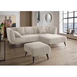 Ecksofa INOSIGN "Colori L-Form", silber, B:264cm H:80cm T:160cm, 100% Polyester, Sofas, Holzfußfarbe wählbar, inkl. 4x Zierkissen