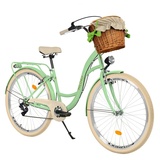 MILORD BIKES Cityrad Milord City Damenfahrrad Weidenkorb 28/26 Zoll, Mintze-Creme, 7-Gang, 7 Gang, Kettenschaltung grün