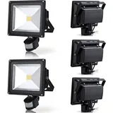 Greenmigo 5x 30W LED Strahler Fluter + Bewegungsmelder Warmweiß warmweiss Objektbeleuchtung Außenstrahler Wandstrahler Flutlichtstrahler Scheinwe...