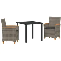 VidaXL 3-teiliges Garten-Dining-Set mit Kissen in Grau aus Poly-Rattan