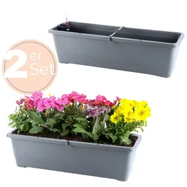 GarPet 2x Blumenkasten mit Wasserspeicher Blumenkasten Fensterbank Pflanzkasten Outdoor Gießschacht 60 cm Anthrazit