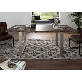 MASSIVMOEBEL24.DE Baumtisch Akazie 140 x 90 x 76 cm grau/silber matt