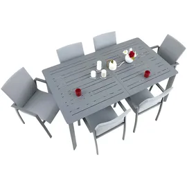 Idimex Gartenmöbel Set VERANO, grau - mit 6 Stühlen und ausziehbarem Gartentisch, Aluminium und wetterfeste Textilene, stapelbar, strapazierfähig, Outd... - Grau