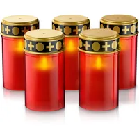 Bearware, LED Kerzen, 5x LED Grablicht, Wassergeschützt, Flackereffekt, 1 Monat Leuchtdauer, inkl. Batterien, Rot/Gold (1x)