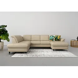 Wohnlandschaft SIT & MORE "Maggiore U-Form", beige, B:312cm T:224cm, 100% Polyester, Sofas, wahlweise mit Kopfteilverstellung, Bettfunktion und Stauraum