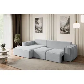altdecor Ecksofa Cord mit Schlaffunktion und Bettkasten 2-Sitzer Grau