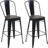 MCW Barhocker A73 2er-Set Holz-Sitzfläche Metall Schwarz