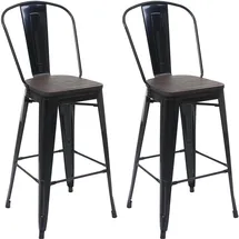 MCW Barhocker A73 2er-Set Holz-Sitzfläche Metall Schwarz