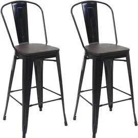 MCW Barhocker A73 2er-Set Holz-Sitzfläche Metall Schwarz