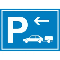 PKW mit Anhänger Parkplatz Aufkleber mit Richtungspfeil links waagerecht A6 (105x148mm)