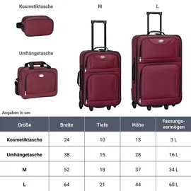 Juskys Trolley Kofferset Athen - 60 L, 2 Rollen, Weichschale, Handgepäck, Bordeaux