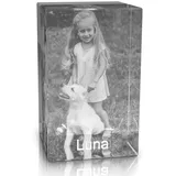 VIP-LASER 2D Gravur Glas Kristall Quader im Hochformat L mit dem Foto von Deinem Hund. Dein Wunschfoto für die Ewigkeit Mitten in Glas! Groesse L = 60x40x40mm