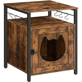 HOOBRO Katzenklo Schrank, Katzenschrank für Katzentoilette und Kleine Katzen Holz, Katzenschrank Katzenhaus mit 6 Haken, für Wohnzimmer, 50 x 50 x 66 cm, Dunkelbraun Ebf05mw01,hoobro