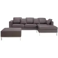 Linksseitiges Ecksofa mit Ottomane OSLO Braun Echtleder Linksseitig