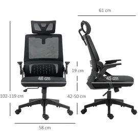 Vinsetto Bürostuhl Ergonomisch, Schreibtischstuhl mit Verstellbar Kopfstütze, Armlehne höhenverstellbar Computerstuhl Drehstuhl mit Wippfunktion,