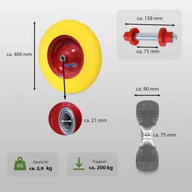 Baumarktplus Schubkarrenrad Vollgummi 4.00-8 / 4.80 mit Achse 200 Kg Ersatzrad Schubkarre PU