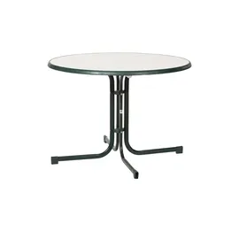 Sieger Boulevard-Klapptisch mit mecalit-Pro-Platte Ø 100 x 72 cm smaragdgrün/marmordekor weiß