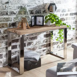 Kadima Design Industrial Konsolentisch aus Massivholz mit Metallbeinen, Upcycling-Möbelstück. 115x46x76 cm
