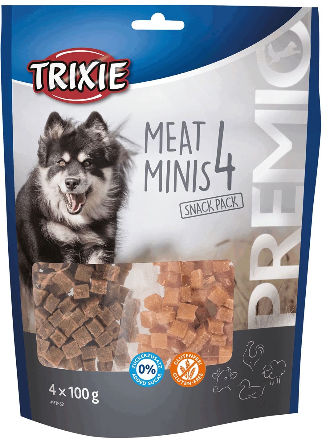 Trixie 31852 PREMIO 4 Meat Minis, Huhn/Ente/Rind/Lamm, 4 x 100 g