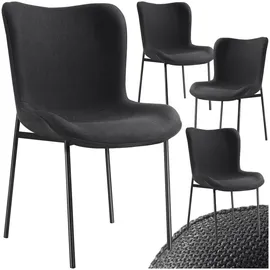 Tectake Polsterstuhl Tessa Webstoff schwarz 4er Set
