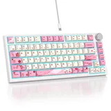 SOLIDEE Verkabelte 75% Mechanische Gaming-Tastatur,hot-swap-fähige Mechanische Tastatur mit Gasket Struktur,RGB-Hintergrundbeleuchtung,82 Tasten Kompakt TKL Tastatur mit Drehknopf(82 Flower)