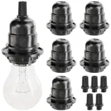 greate 6x E27 Fassung schwarz - Lampenfassung E27 mit Schirmträgerring & Gewinde - Glühbirnen Fassung 250V 60W Kunststoff - Lampenfassung für Lampenschirm - Light bulb socket