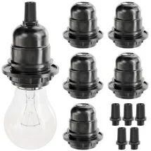 greate 6x E27 Fassung schwarz - Lampenfassung E27 mit Schirmträgerring & Gewinde - Glühbirnen Fassung 250V 60W Kunststoff - Lampenfassung für Lampenschirm - Light bulb socket