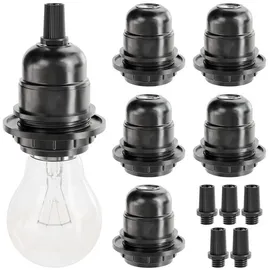 greate 6x E27 Fassung schwarz - Lampenfassung E27 mit Schirmträgerring & Gewinde - Glühbirnen Fassung 250V 60W Kunststoff - Lampenfassung für Lampenschirm - Light bulb socket
