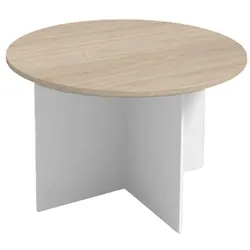 Holz-Besprechungstisch rund PRIMO WHITE, Durchmesser 1200 mm, weiß/Eiche natur