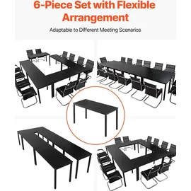 Vevor Konferenztisch Besprechungstisch für 16 Personen 6-tlg. 140 x 60 cm (pro) rechteckiger Kombinationsschreibtisch Meetingtisch Mehrzwecktisch Pausentisch mit Metallbeinen für Büro Konferenzraum