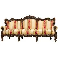 Casa Padrino Luxus Barock Sofa mit Streifen Creme / Gelb / Rot / Dunkelbraun - Gestreiftes Wohnzimmer Sofa im Barockstil - Barock Wohnzimmer Möbel - Edel & Prunkvoll