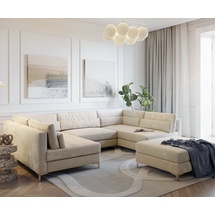 DeLife Wohnlandschaft Elio 300x185 cm Cord Beige mit Hocker
