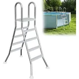YRHome Edelstahl Poolleiter 4-Stufen (189 cm Hoch) mit rutschfesten Trittflächen & Gummifüßen - Sicherheitsleiter für Aufstellpools 1,2-1,6 m - Inkl. Montagezubehör