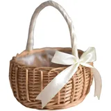 Blumenmädchen-Korb mit Griff, gewebter Weidenkorb, Korbgeflecht, Rattan, Blumen-Süßigkeitsaufbewahrung für Hochzeit, Party, Dekoration, Weiß für Party.