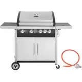 Royal Gourmet 4+1 Brenner Gasgrill Grillwagen mit Unterschrank, Edelstahlbrenner mit 14,5 kW und automatischer Zündung Campinggrill mit Seitenbrenner Silber