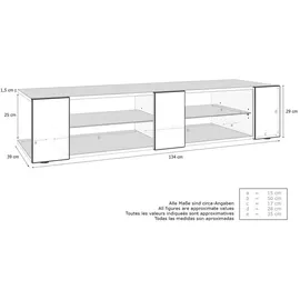 Vladon Movie V2 Lowboard 135x30x39 cm Schwarz matt/Weiß Hochglanz MDF