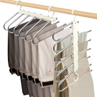 2 Stück 6 in 1 Hosenbügel Multi-Functional Pants Rack Hosenbügel Platzsparend, Hosen Kleiderbügel aus Edelstahl Ausziehbar, Magic Hanger Organizer für Hosen, Schals, Jeans, Handtücher (Weiß)