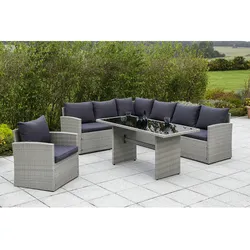 MERXX Gartenmöbelset »Lanzarote«, 7 Sitzplätze, Stahl/Kunststoffgeflecht, pulverbeschichtet - grau