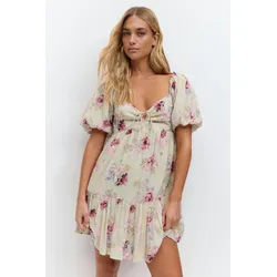 Gina Tricot - Puff sleeve dress - blumenkleider - Grün - XS - Dame - Grün - XS