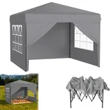Froadp Pavillon 3x3 m Faltpavillon Wasserdicht Stabil Winterfest Partyzelt Höhenverstellbar Gartenpavillon mit Einhand-Teleskop-Mechanismus für Camping Party (Grau, mit Seitenwänden)