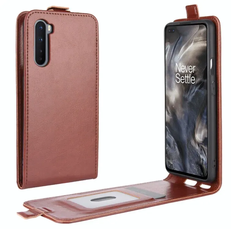 Flip Case Handyhülle für OnePlus Nord Vertikal Schutzhülle Tasche Cover Braun Bumper Smartphone Kartensteckplatz-Kreditkarte-Geldscheine EC-Karte Bank-Karte