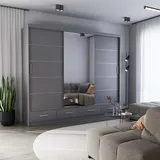 fabryka mebli idźczak Schwebetürenschrank Schrank Kleiderschrank 250 cm Grau/Grau matt mit Spiegel Florence - grau