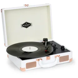 Nostalgy by auna Peggy Sue Retro-Plattenspieler LP USB AUX MDF-Koffer Weiß