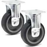 Wiltec Bockrollen Set 2x Transportrolle Ø75mm mit Kunststoffrad und Anbauplatte bis 75kg leiser Lauf Dämpfung Apparaterolle Möbelrolle